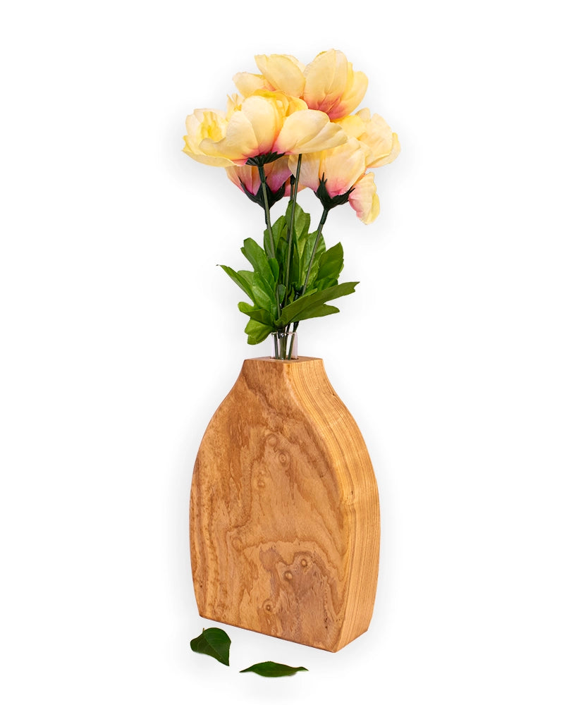 Organic Oval Wooden Bud Vase – Sculptural Natural Wood Décor
