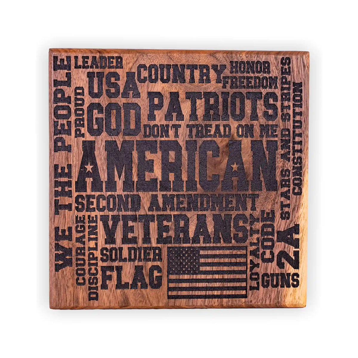 Engraved Walnut American Patriot Word Art Plaque