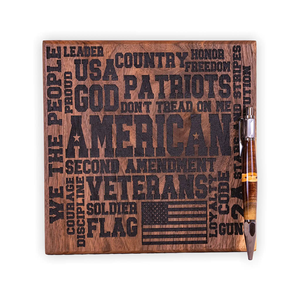 Engraved Walnut American Patriot Word Art Plaque