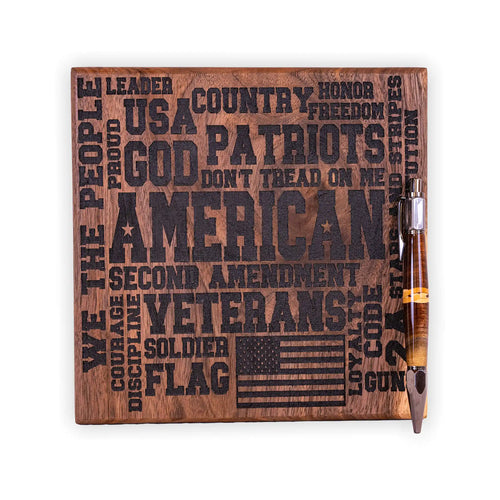 Engraved Walnut American Patriot Word Art Plaque