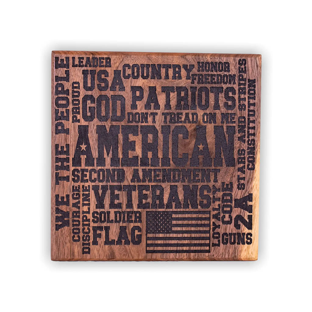 Engraved Walnut American Patriot Word Art Plaque