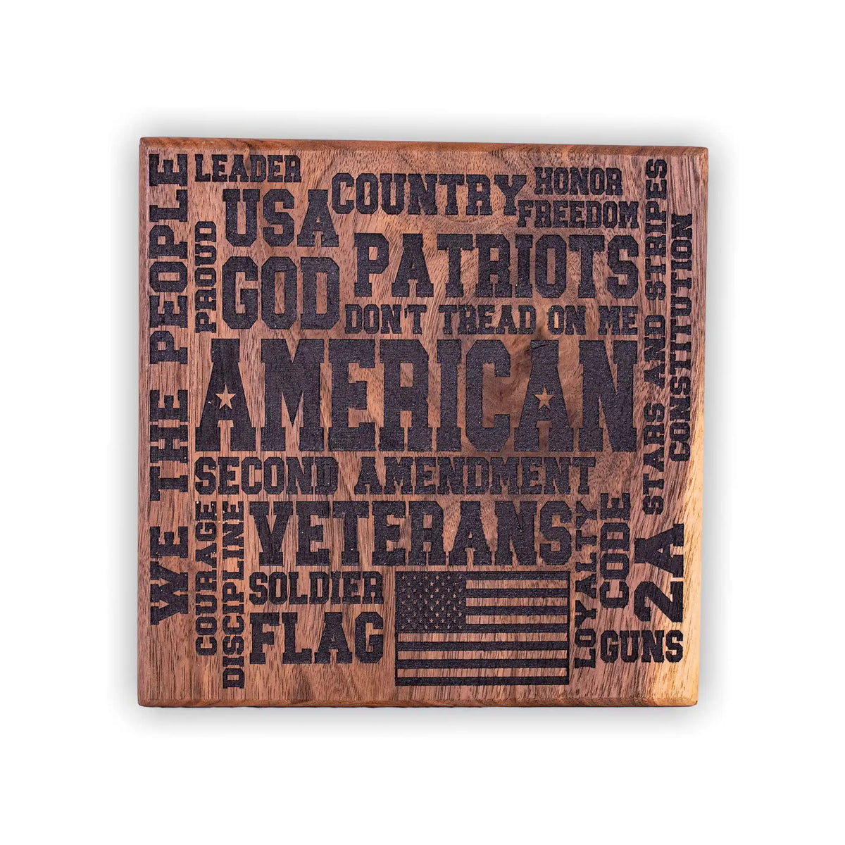 Engraved Walnut American Patriot Word Art Plaque