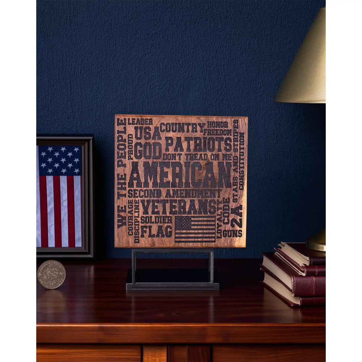 Engraved Walnut American Patriot Word Art Plaque