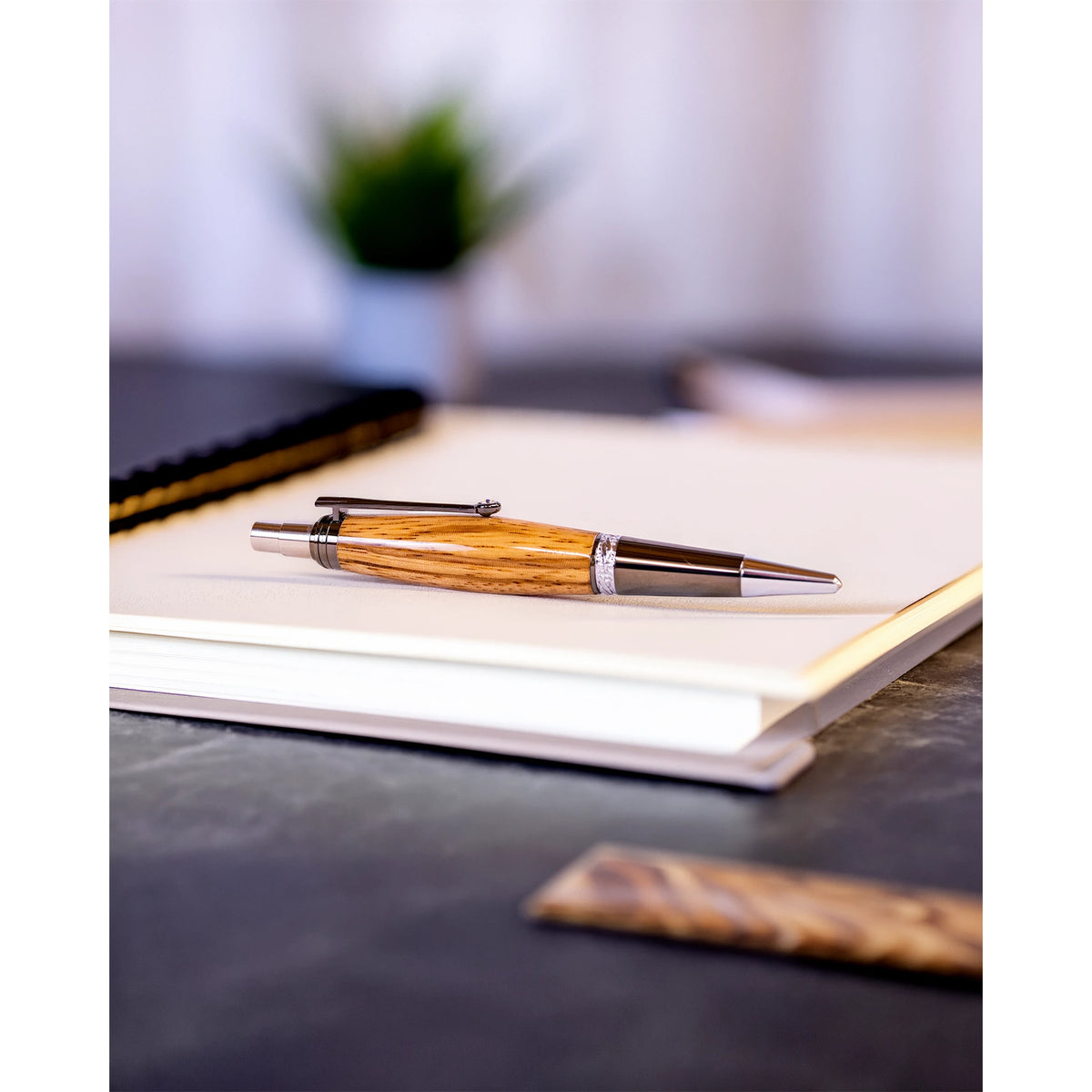 Handcrafted Zebrawood Click Ballpoint Pen with Gunmetal Hardware